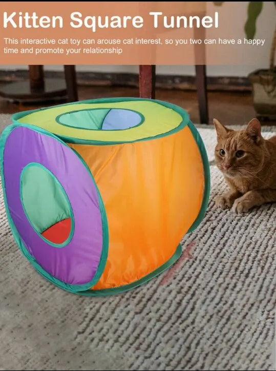 Fun Cat Tunnels Inside Foldable Cube Cat Tent Kitten Toy Tent House Interesting Pet Tunnel Toy Small Dog Playing Training