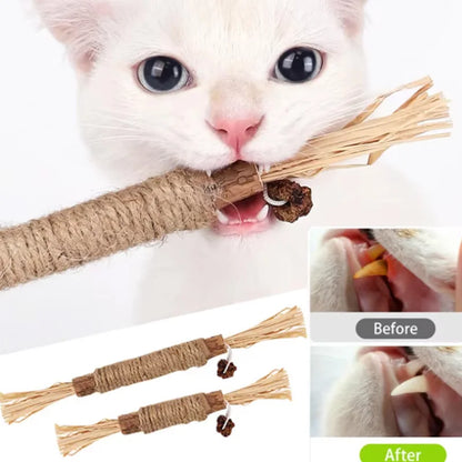 1 Pc Silvervine Chew Stick for Cats – Natural Kitty Toy with Raffia Grass and Hemp Rope for Teeth Cleaning