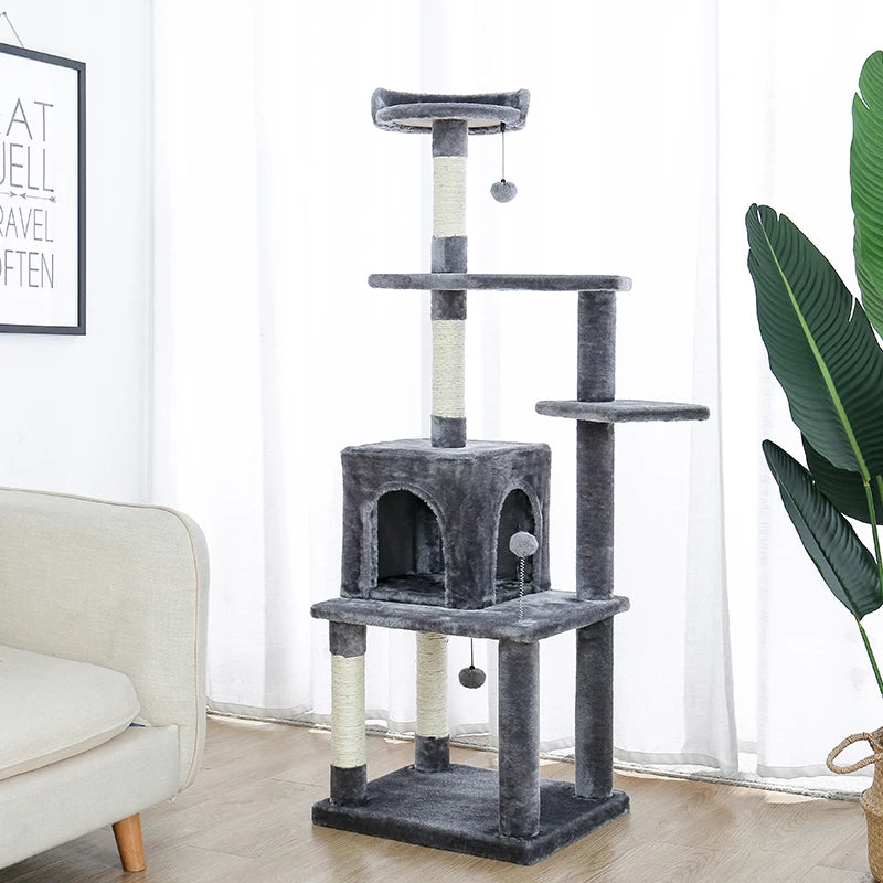 Luxury Pet Cat Tree House Condo Furniture Multi-Layer Cat Tower with Ladder Natural Sisal Scratching Post Climbing Jumping Toy