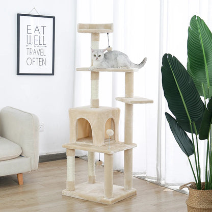 Luxury Pet Cat Tree House Condo Furniture Multi-Layer Cat Tower with Ladder Natural Sisal Scratching Post Climbing Jumping Toy