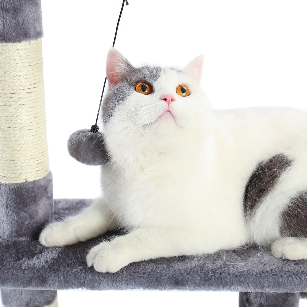 Luxury Pet Cat Tree House Condo Furniture Multi-Layer Cat Tower with Ladder Natural Sisal Scratching Post Climbing Jumping Toy