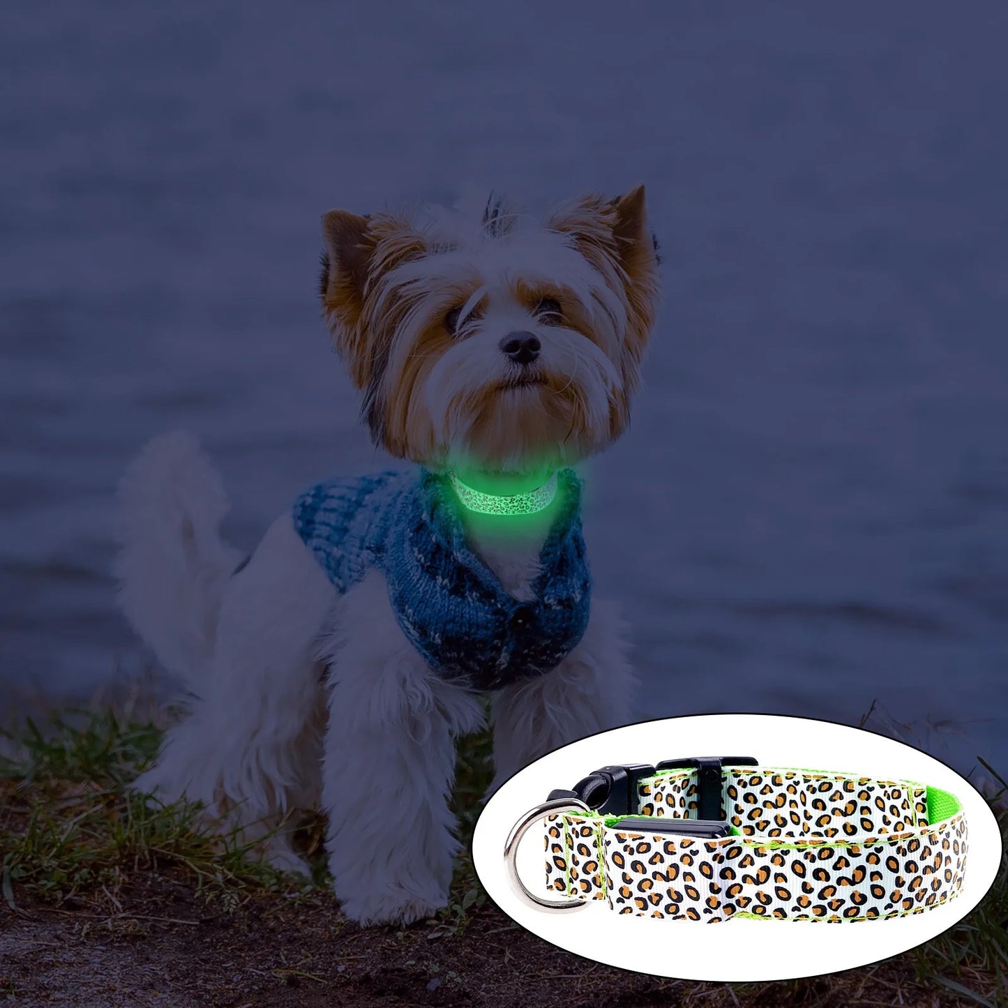 Led Luminous Pet Dog Collar Leopard Glowing Flash Puppy Collar For Night Safety Light-up Adjustable Necklace For Small Dogs