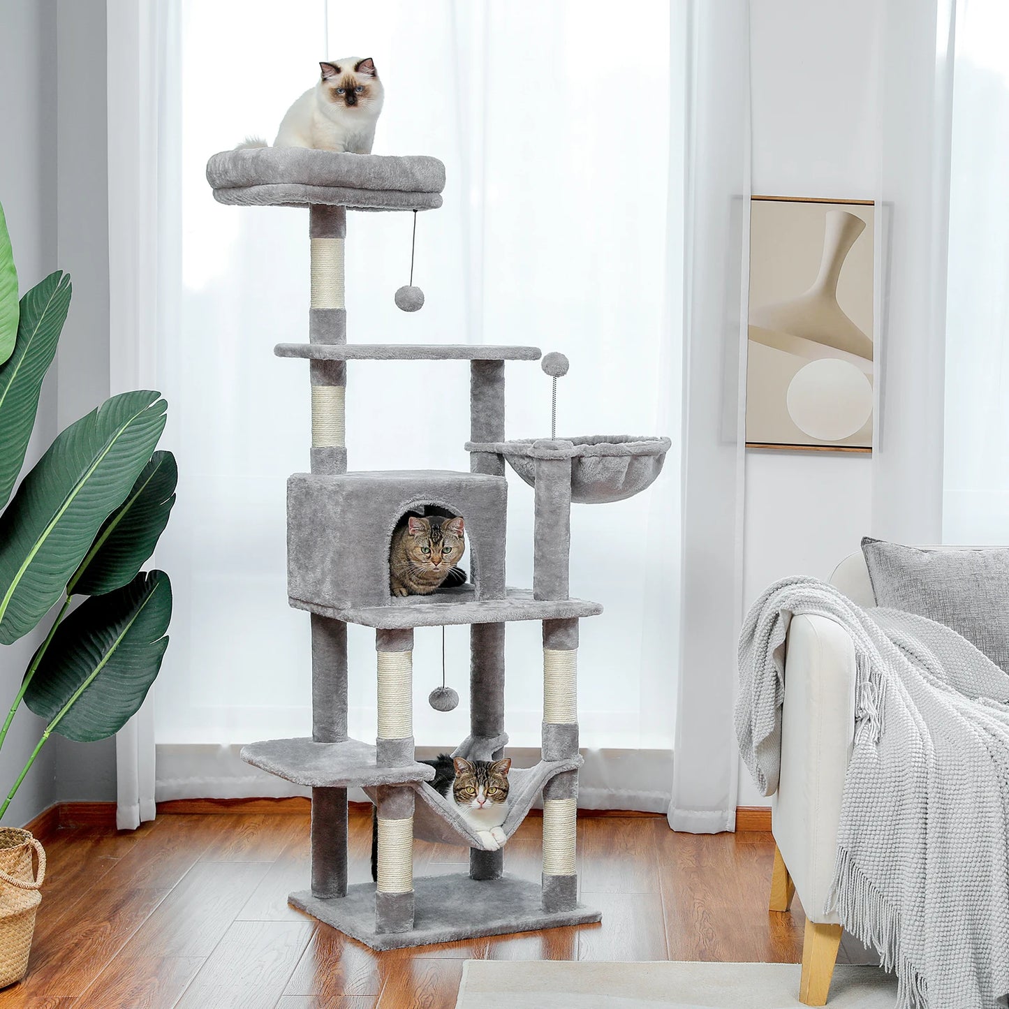 Luxury Pet Cat Tree House Condo Furniture Multi-Layer Cat Tower with Ladder Natural Sisal Scratching Post Climbing Jumping Toy