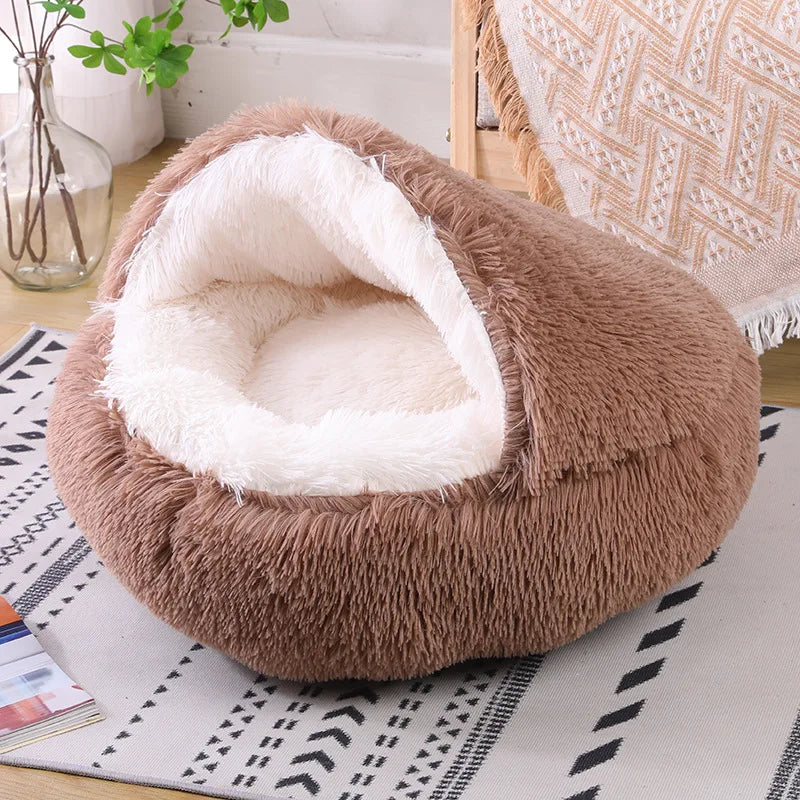 Pet Nest Warm Winter with Cover Pet Pad Anti-Kick with Quilt Dog House Semi-Closed Soft Half Bag Cat Nest, Cat Accessories Warm