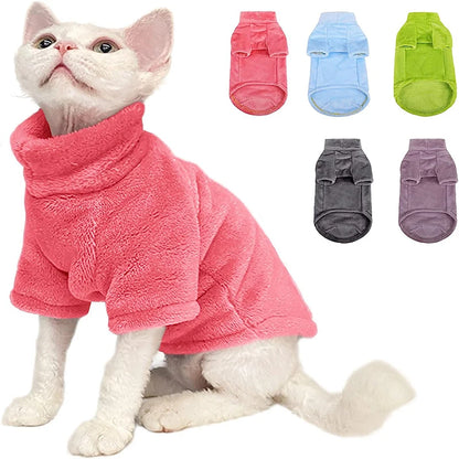 Turtleneck Cat Sweater Coat Winter Warm Hairless Cat Clothes Soft Fluff Pullover Shirt for Maine-Coon Cat Chihuahua Pet Clothing