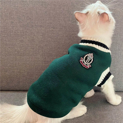 Winter Warm Pet Clothes Dog Cat Sweater Fashion Collegiate Style Cat Vest Jacket Kitten Apparel Small Dog Cat Sweatshirt Outfits