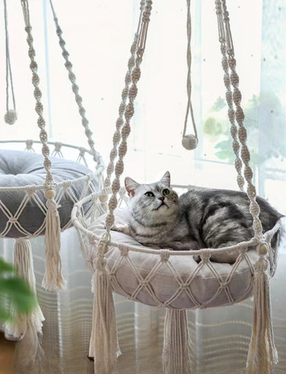 New Pet Hammock Cat Swing Hand Woven Cotton Rope Cats Hanging Basket  Kitten Hanging String Den Indoor Pend Nest Pets Supplies