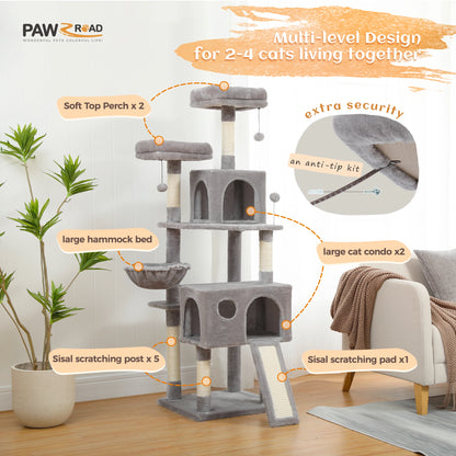 Luxury Pet Cat Tree House Condo Furniture Multi-Layer Cat Tower with Ladder Natural Sisal Scratching Post Climbing Jumping Toy