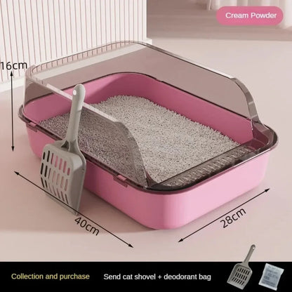 Open Cat Litter Box Can Be Pulled Closed/Semi Closed Splashproof Easy Cleaning Installation Cat Toilet Cleaning Cats Litter Pan