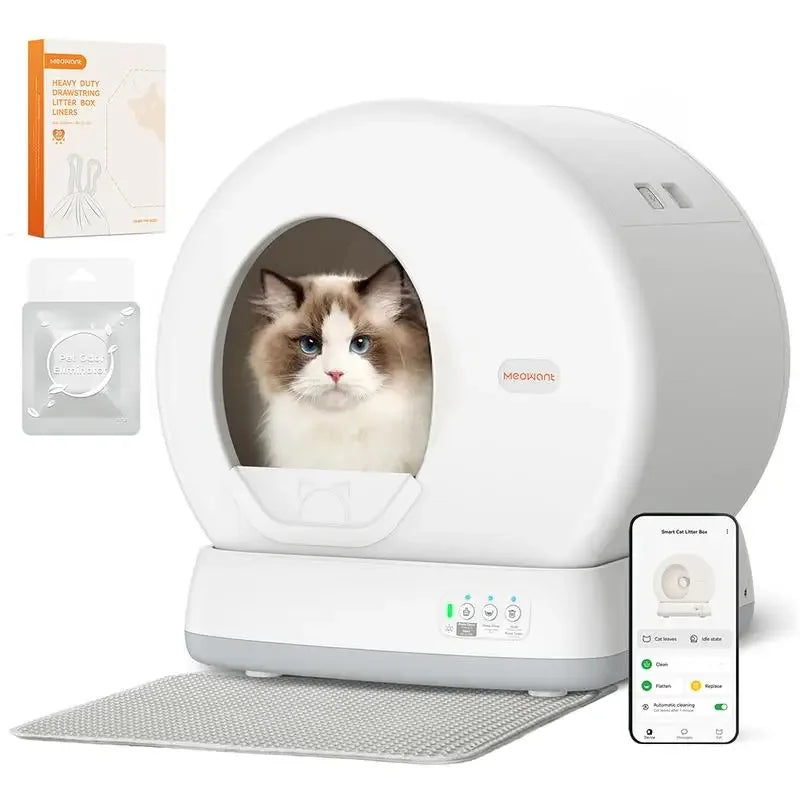 Meowant SC01 Self-Cleaning Cat Litter Box, Extra Large/Odor Removal/APP Control Smart Cat Litter Box with Mat & Liner