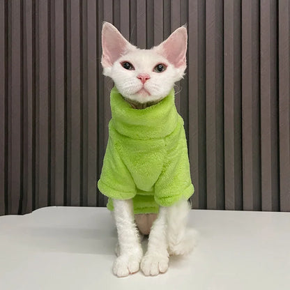 Turtleneck Cat Sweater Coat Winter Warm Hairless Cat Clothes Soft Fluff Pullover Shirt for Maine-Coon Cat Chihuahua Pet Clothing