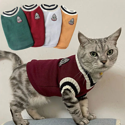 Winter Warm Pet Clothes Dog Cat Sweater Fashion Collegiate Style Cat Vest Jacket Kitten Apparel Small Dog Cat Sweatshirt Outfits