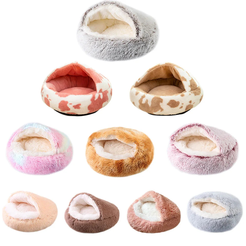 Pet Nest Warm Winter with Cover Pet Pad Anti-Kick with Quilt Dog House Semi-Closed Soft Half Bag Cat Nest, Cat Accessories Warm