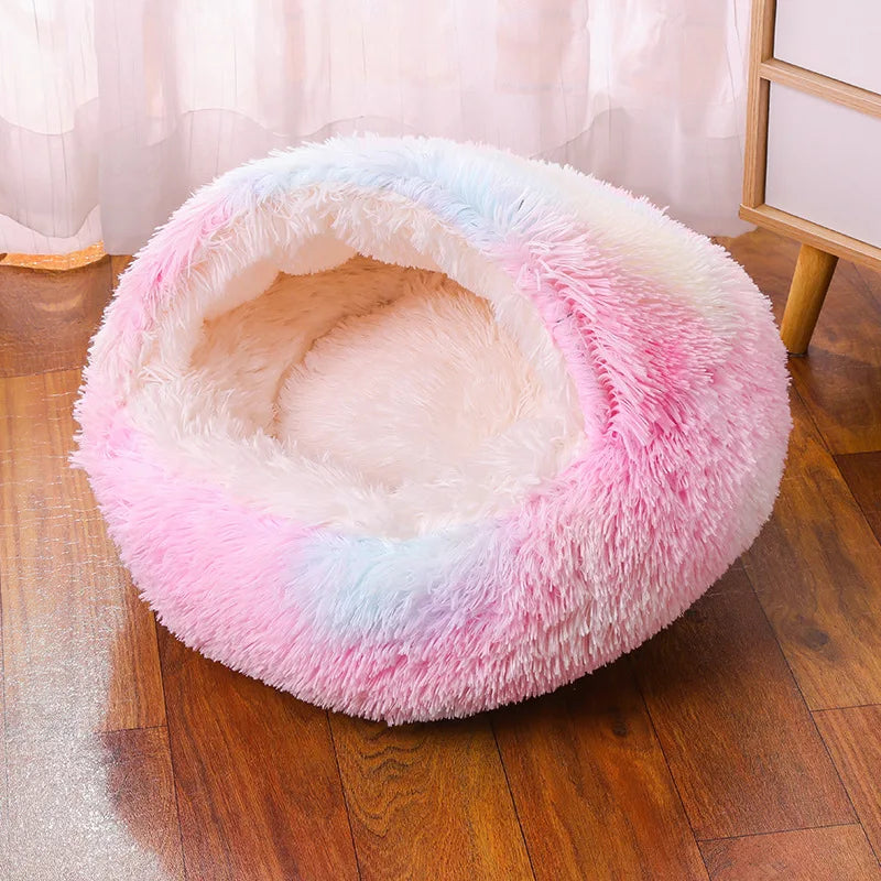 Pet Nest Warm Winter with Cover Pet Pad Anti-Kick with Quilt Dog House Semi-Closed Soft Half Bag Cat Nest, Cat Accessories Warm