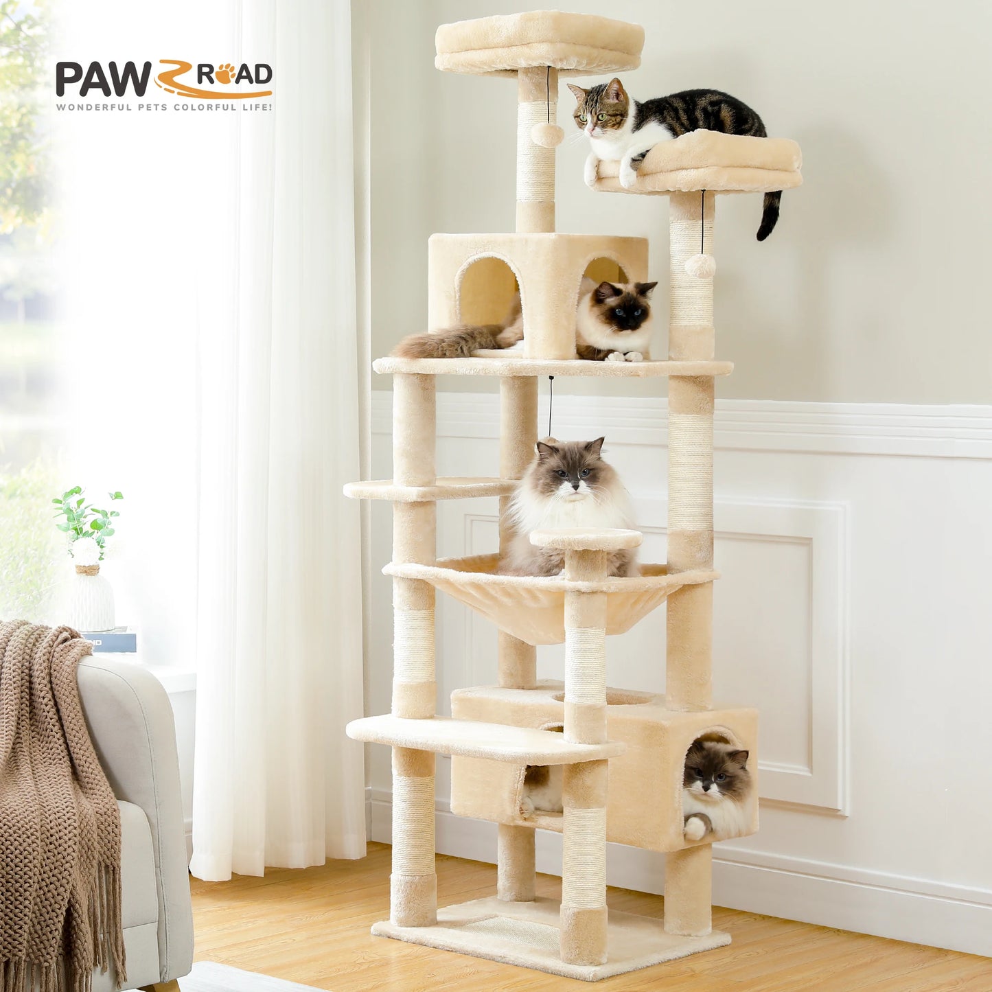 Luxury Pet Cat Tree House Condo Furniture Multi-Layer Cat Tower with Ladder Natural Sisal Scratching Post Climbing Jumping Toy