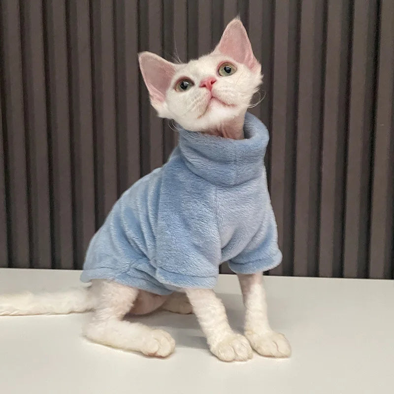 Turtleneck Cat Sweater Coat Winter Warm Hairless Cat Clothes Soft Fluff Pullover Shirt for Maine-Coon Cat Chihuahua Pet Clothing