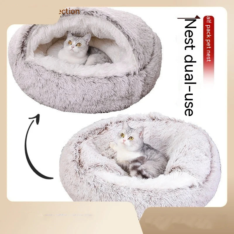 Pet Nest Warm Winter with Cover Pet Pad Anti-Kick with Quilt Dog House Semi-Closed Soft Half Bag Cat Nest, Cat Accessories Warm