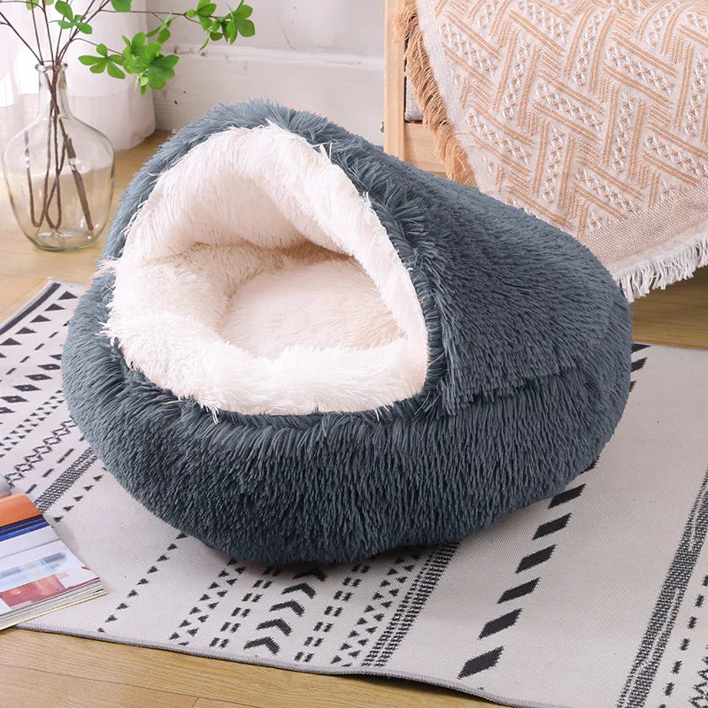 Pet Nest Warm Winter with Cover Pet Pad Anti-Kick with Quilt Dog House Semi-Closed Soft Half Bag Cat Nest, Cat Accessories Warm