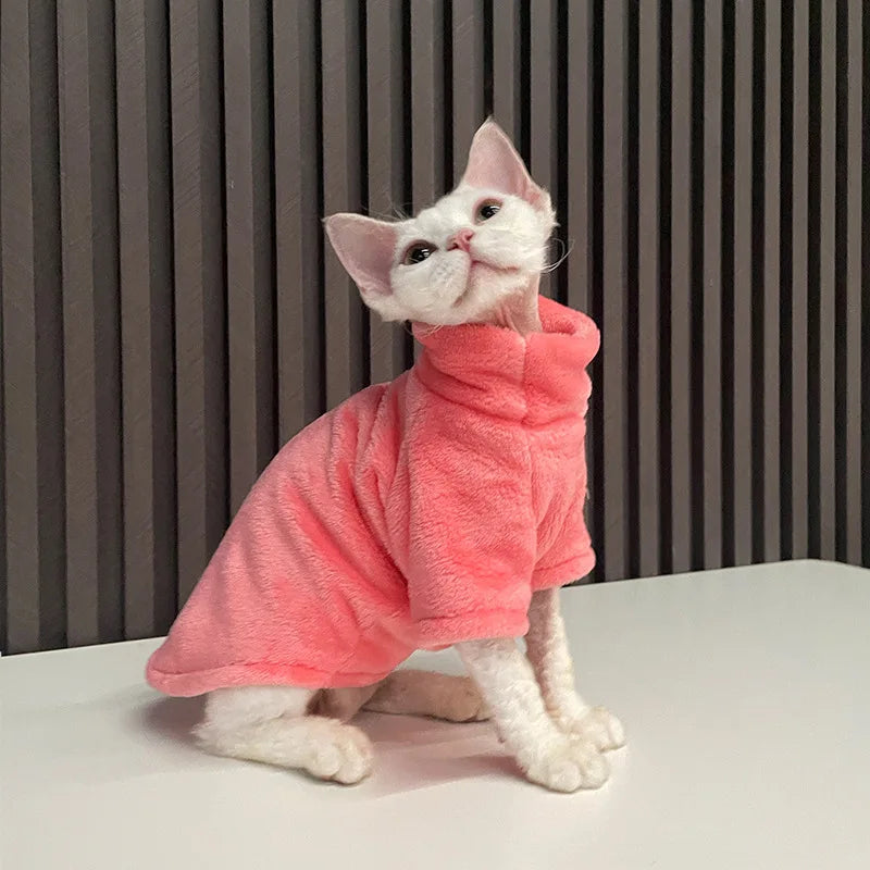 Turtleneck Cat Sweater Coat Winter Warm Hairless Cat Clothes Soft Fluff Pullover Shirt for Maine-Coon Cat Chihuahua Pet Clothing