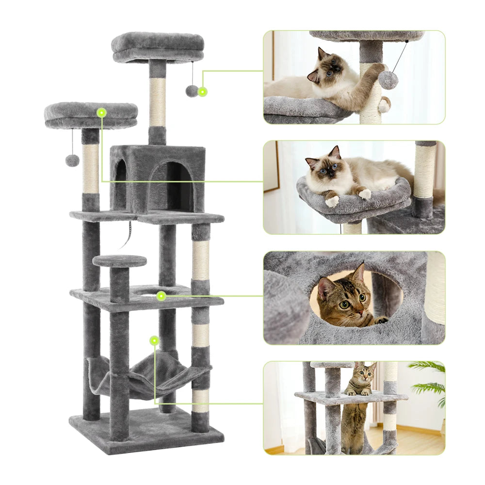 Luxury Pet Cat Tree House Condo Furniture Multi-Layer Cat Tower with Ladder Natural Sisal Scratching Post Climbing Jumping Toy