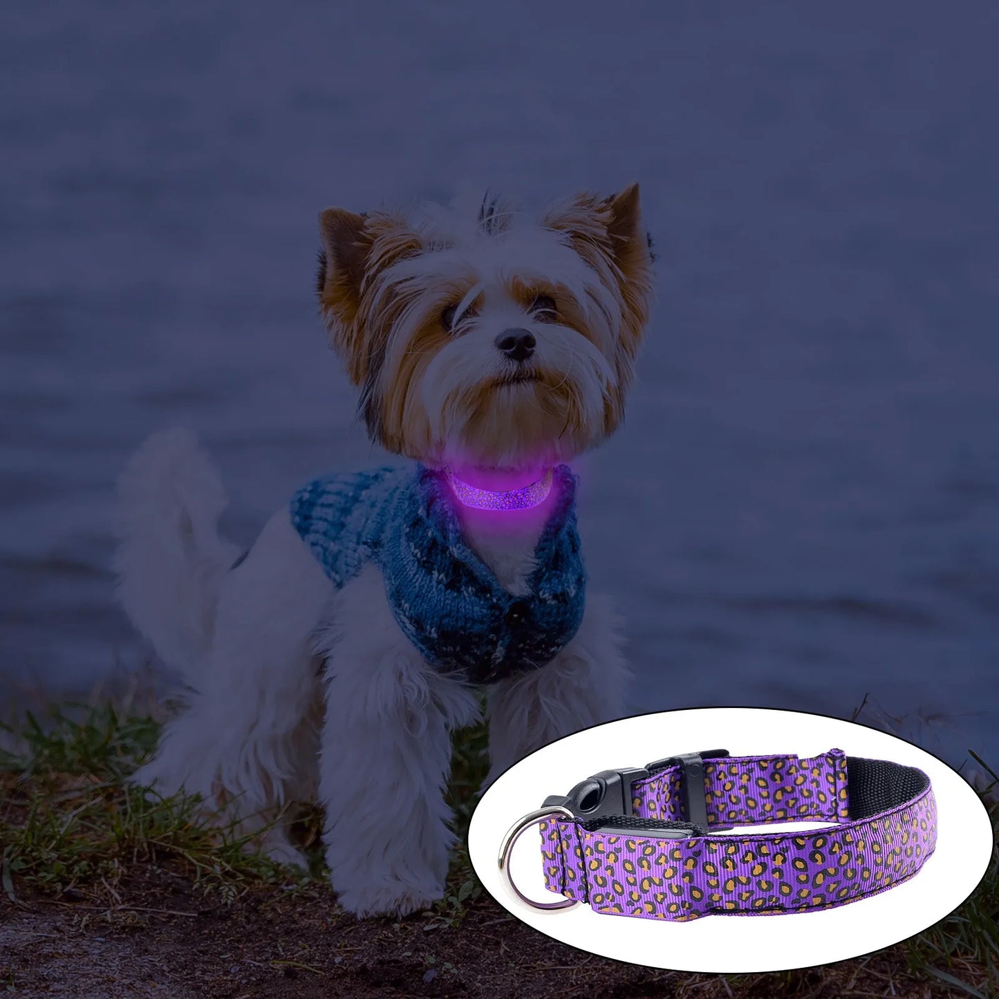 Led Luminous Pet Dog Collar Leopard Glowing Flash Puppy Collar For Night Safety Light-up Adjustable Necklace For Small Dogs