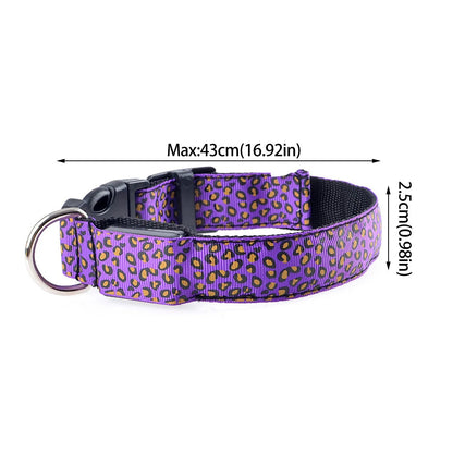 Led Luminous Pet Dog Collar Leopard Glowing Flash Puppy Collar For Night Safety Light-up Adjustable Necklace For Small Dogs