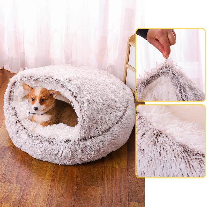 Pet Nest Warm Winter with Cover Pet Pad Anti-Kick with Quilt Dog House Semi-Closed Soft Half Bag Cat Nest, Cat Accessories Warm