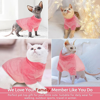 Turtleneck Cat Sweater Coat Winter Warm Hairless Cat Clothes Soft Fluff Pullover Shirt for Maine-Coon Cat Chihuahua Pet Clothing