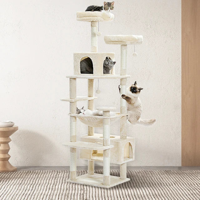 Luxury Pet Cat Tree House Condo Furniture Multi-Layer Cat Tower with Ladder Natural Sisal Scratching Post Climbing Jumping Toy