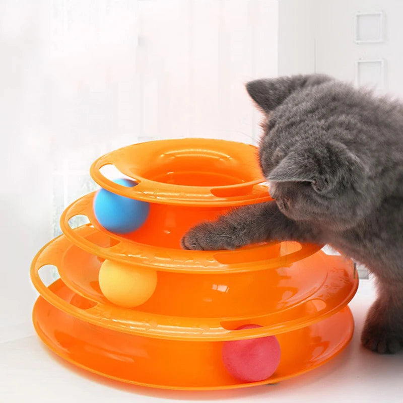 Pet cat toy Three-layer ball cat Turntable Cat interactive educational track toy cat space tower play plate