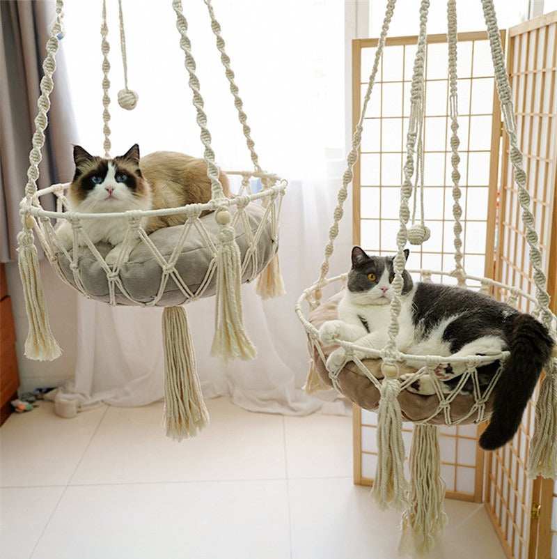 New Pet Hammock Cat Swing Hand Woven Cotton Rope Cats Hanging Basket  Kitten Hanging String Den Indoor Pend Nest Pets Supplies