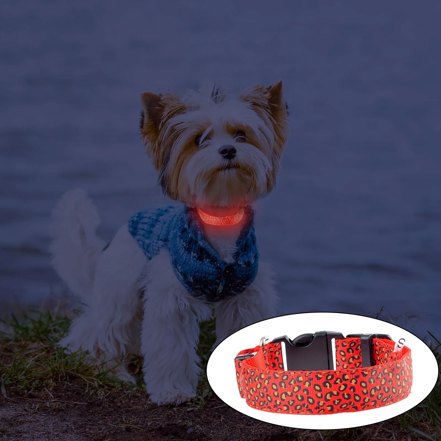 Led Luminous Pet Dog Collar Leopard Glowing Flash Puppy Collar For Night Safety Light-up Adjustable Necklace For Small Dogs