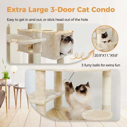 Luxury Pet Cat Tree House Condo Furniture Multi-Layer Cat Tower with Ladder Natural Sisal Scratching Post Climbing Jumping Toy