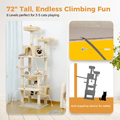 Luxury Pet Cat Tree House Condo Furniture Multi-Layer Cat Tower with Ladder Natural Sisal Scratching Post Climbing Jumping Toy