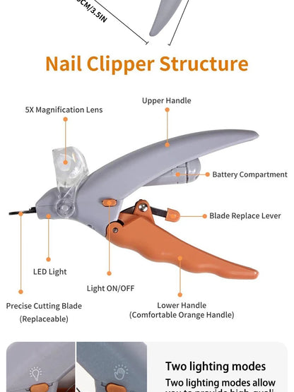 Pet Nail Clipper with LED Light Dog Cat Special Nail Clipper Multifunction Nail Trimmer Pet Cleaning Grooming Supplies