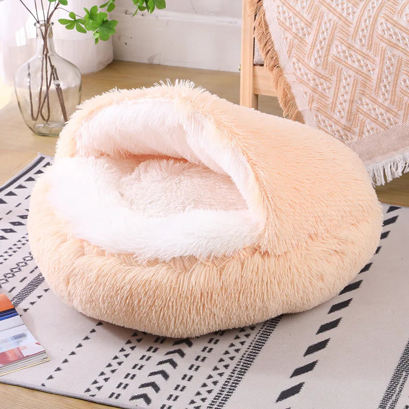 Pet Nest Warm Winter with Cover Pet Pad Anti-Kick with Quilt Dog House Semi-Closed Soft Half Bag Cat Nest, Cat Accessories Warm