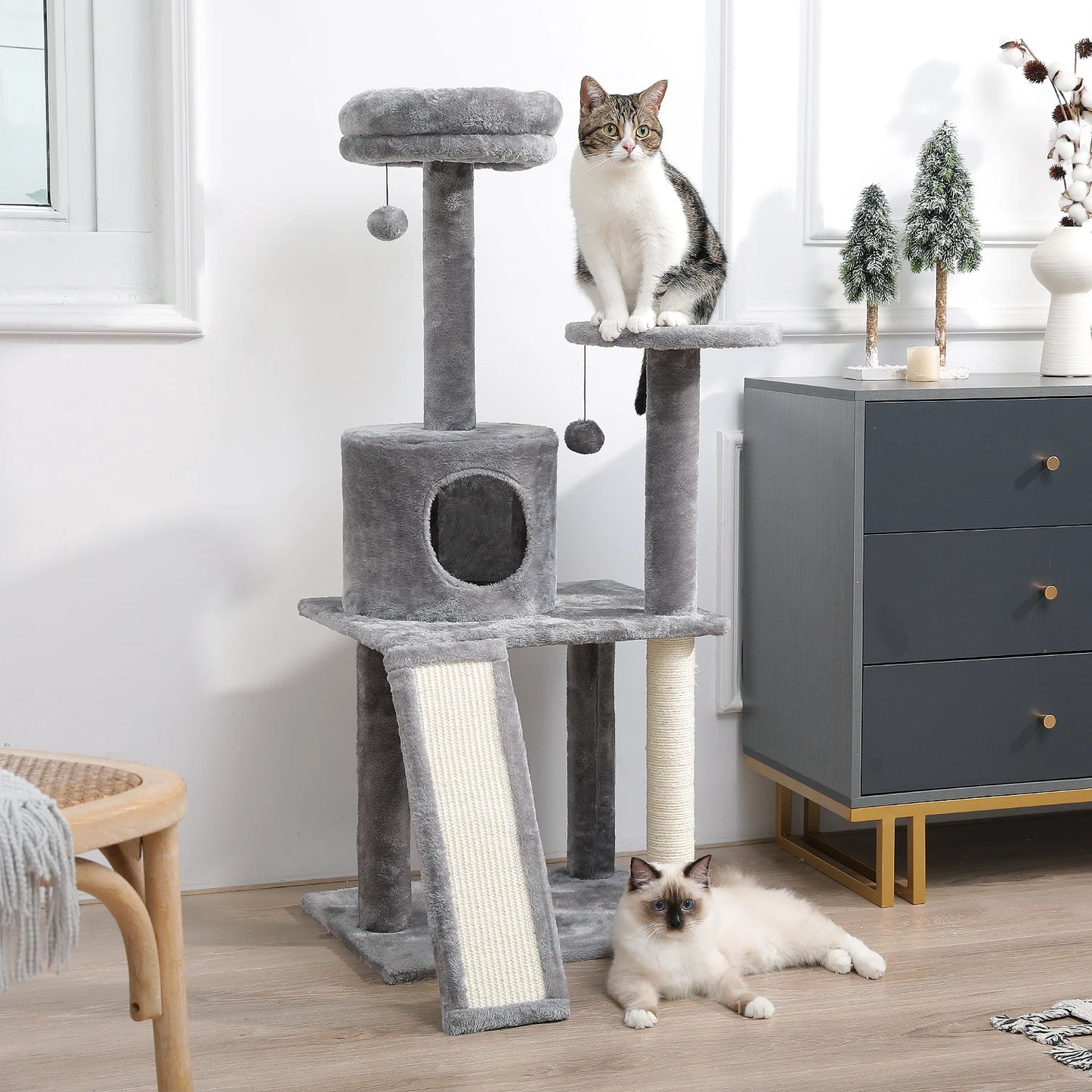 Luxury Pet Cat Tree House Condo Furniture Multi-Layer Cat Tower with Ladder Natural Sisal Scratching Post Climbing Jumping Toy