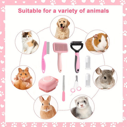 Set Of 8 Dog Grooming Tools, Pet Self-cleaning Kit, With Pet Nail Clippers And File, Flea Comb, Pet Shampoo Bath Brush, Pet Shedding Brush, Pet Hair Removal Comb, Silicone Toothbrush